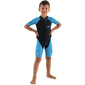SEAC Dolphin Korte jumpsuit voor kinderen, 1,5 mm, neopreen en lycra om te zwemmen, spelen in het water en snorkelen, uniseks voor kinderen, blauw/zwart, 5 jaar
