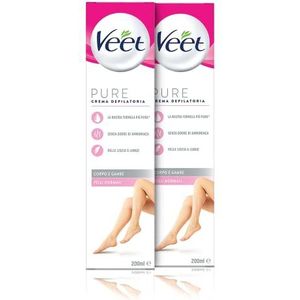 Veet Pure Ontharingscrème voor benen, lichaam, oksels en bikinizone voor normale huid, dermatologisch getest, 400 ml (2 dozen x 200 ml)