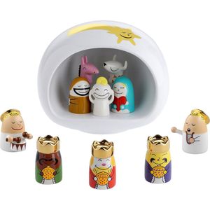 Alessi AMGI10SET: Set van 10 Hand Versierde Kerststallen met Porseleinen Figuren - Ideaal voor een Originele Kersttraditie