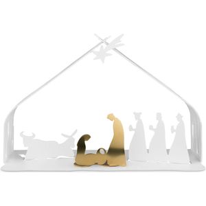 Alessi Bark Crib BM09 W Design kerststal van kunsthars en roestvrij staal met goudkleurige details, wit
