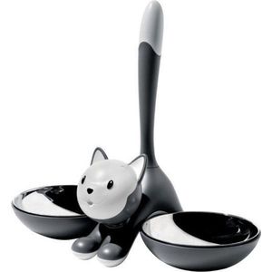 Alessi - Tigrito - Kattenvoerbak - Grijs - 100% Thermoplastic - 2 Roestvrijstalen Bakjes