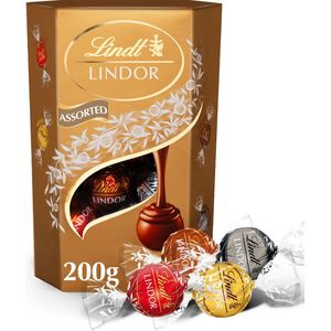 Lindt LINDOR Gemengde Chocolade bonbons 200 gram - 16 zacht smeltende bonbons - Melkchocolade, Pure chocolade, Witte chocolade & Hazelnoot chocolade