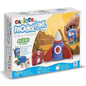 CARIOCA Modelight Maxi Aliens Modelleermassa, ultralicht, voor kinderen, maxi box, zacht en elastisch, 5 jaar en meer, 12 verschillende kleuren, modelleergereedschap en tutorials inbegrepen, 180 g