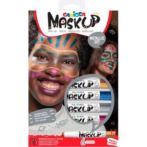 CARIOCA Mask Up metallic effect, make-upset, make-upset voor meisjes en kinderen, tips en trucs voor de huid van stick op waterbasis, verschillende kleuren, tutorial met 2 motieven, 6 stuks