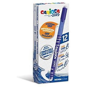 CARIOCA Oops Blauwe Pennen | Uitwisbare, Hervulbare Rollerball Pennen Set voor School en Kantoor met Dubbele Gum en Egonomische Handgreep, Blauwe Pennen, 12 Stuks