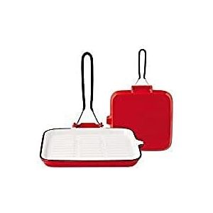 Home vierkante gietijzeren grillpan zonder handgreep, rood, 22 cm - 8997600