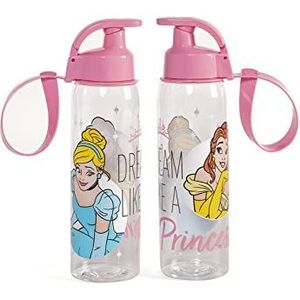 Home Princess Drinkfles van kunststof voor meisjes, 0,5 l, fles met haak, herbruikbaar, praktisch en comfortabel, meerkleurig, 0,5 l