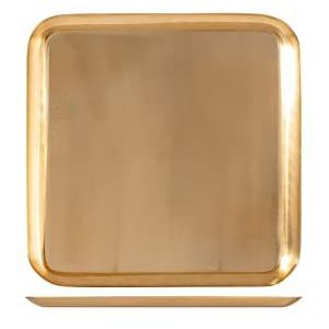 H&H Dienblad van roestvrij staal, vierkant, 30 cm, goudkleurig