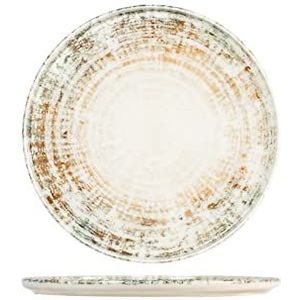 H&H Eris Set van 6 platte borden met porseleinen rand, 28 cm, modern design, elegant voor het serveren van gerechten, beige