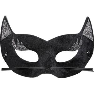 Widmann - Leeuw & Tijger & Luipaard & Panter Kostuum - Sexy Oogmasker Fluweel Zwarte Panter Met Glitters - Zwart - Carnavalskleding - Verkleedkleding