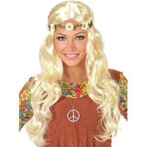 Hippie 60S Pruik Blond Met Bloemen Haarband