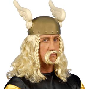 W WIDMANN MILANO Party Fashion V6263 - pruik Gaulois met snor blond, Viking, Gallier, themafeest, carnaval