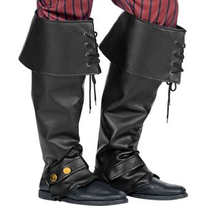 Widmann 09815 - Paar kunstleren laarshoezen, unisex volwassene, piraat, musketier, ridder, middeleeuwen, carnaval, zwarte kleur