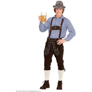 Widmann - Boeren Tirol & Oktoberfest Kostuum - Blokjesblouse Blauw / Wit Geblokt Man - Blauw, Wit / Beige - XL - Oktoberfest - Verkleedkleding