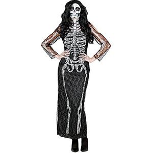 Widmann - Spook & Skelet Kostuum - Elegante Uitgemergelde Skeletta - Vrouw - Zwart / Wit - Small - Halloween - Verkleedkleding