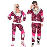 Widmann - Jaren 80 Tiger trainingspak, gloeit onder UV-licht, roze, jas en broek, dierenprint, trainingspak, retrostijl, badkamer, carnaval