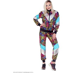 Widmann - Kostuum jaren 80 trainingspak party animal, licht onder UV-licht, jas en broek, dierenprint, joggingpak, retrostijl, badkamermeubel party, carnaval