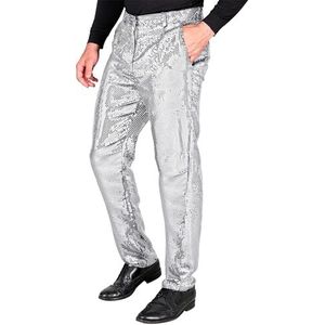 Widmann - Jaren 80 & 90 Kostuum - Love To Shine Pailletten Broek Zilver Man - Zilver - Large - Carnavalskleding - Verkleedkleding