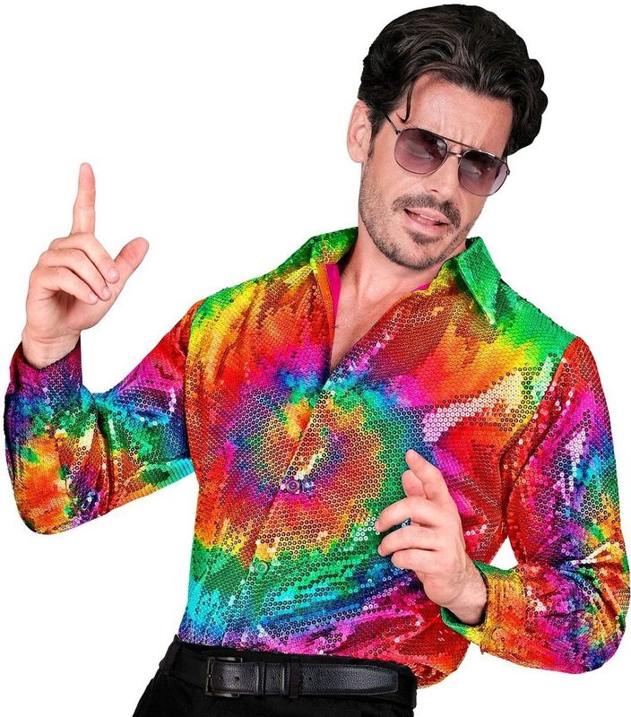 Widmann - Psychedelisch Overhemd - Multicolor - Korte Mouwen - Pailletten