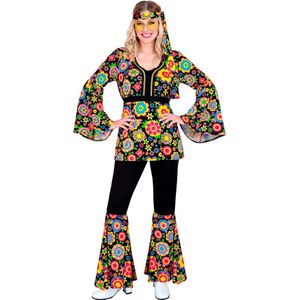 Widmann - Hippie Kostuum - Dancing Flower Hippie Jaren 60 Style - Vrouw - Zwart - XS - Carnavalskleding - Verkleedkleding