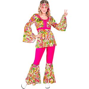 Widmann - Hippie Kostuum - Paisley Peace Hippie Jaren 60 Style - Vrouw - Roze - XL - Carnavalskleding - Verkleedkleding