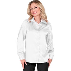 Widmann - Damesblouse - Wit - Satijn - Lange Mouwen - Klassieke Kraag