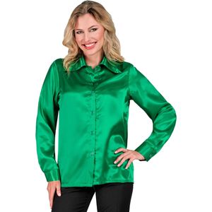 W WIDMANN MILANO - Vintage Damesblouse - Groen - Satijn - Lange Mouwen