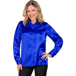 W WIDMANN - Damesblouse - Donkerblauw - Satijn - Jaren '70 Stijl