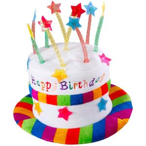 Widmann - Happy Birthday Hoed - Kleurrijk - Taartvormig - Feestaccessoire