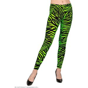 W WIDMANN MILANO Party Fashion - Leggins jaren 80, neongroene tijgerprint, 80s, discokoorts, badknoop, strepenpatroon, themafeest, carnaval