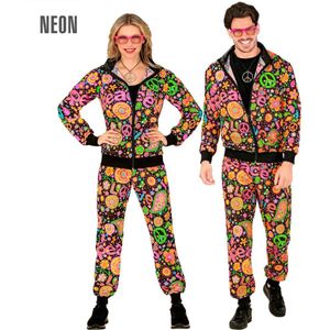 HZVRTN Vintage jaren 80 en 90 outfit voor heren, 8-delig jaren 80 chic kostuum voor heren, hip hop trainingspak met bril en hoed voor disco, feest, muziekfestivals, maskerade, carnaval (zwart, 2XL