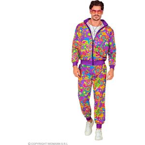 Widmann - Kostuumpak - Flower Power Hippie - Neon - Bloemenpatroon