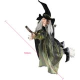 Halloween decoratie vliegende heks op bezem
