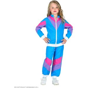 Widmann - Jaren 80 & 90 Kostuum - Lekker Sportief Retro Trainingspak Blauw Kind Kostuum - Blauw - Maat 128 - Carnavalskleding - Verkleedkleding