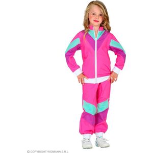 W WIDMANN MILANO Party Fashion - Kinderkostuum jaren 80-trainingspak, roze, jaren 80-outfit, joggingpak, badknoop-outfit, carnavalskostuums