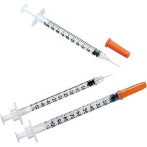 25 STUKS Insulinespuit zonder dode ruimte - gemonteerde naald - 1 ml - 25G - 0,5x16 mm LATEXVRIJ