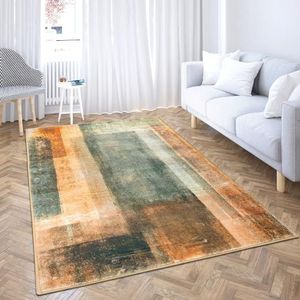 Shedir Woonkamertapijt, grijs, oranje, tapijt voor woonkamer, badkamer, slaapkamer, 60 x 120 cm