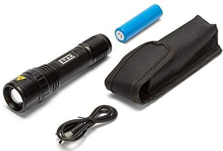 Velamp Panther Led-zaklamp, oplaadbaar, super helder, 800 lm, CREE XHL; tactische schakelaar, focus, verstelbaar, waterdicht, ideaal voor industrie en camping, IPX4, zwart