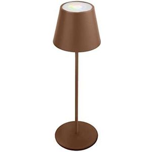 Oplaadbare LED tafellamp, touchdimmer, wit + RGB, IP54. Corten