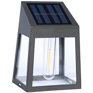 Led-wandlamp met filamenteffect, werkt op zonne-energie, zwart