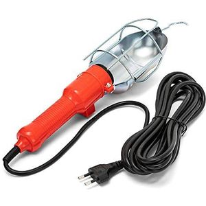 Velamp IS529 Draagbare werklamp met metalen kooi, E27-fitting, led-compatibel, handmixer met schakelaar en kabel van 10 meter, voor garage, kelder, werkplaats, bouwplaats, 60 W, oranje