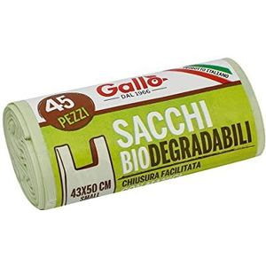 Gallo, 45 biologisch afbreekbare en duurzame zakken, sluiting met handgrepen, 43 x 50 cm, 12 liter