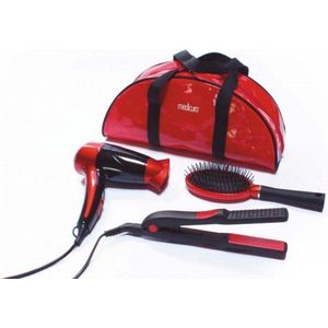 ARDES - Reistas voor dames, draagbaar, met make-uptas – mini-haardroger voor reizen, opvouwbaar + strijkijzer draagbaar + reisborstel – rood