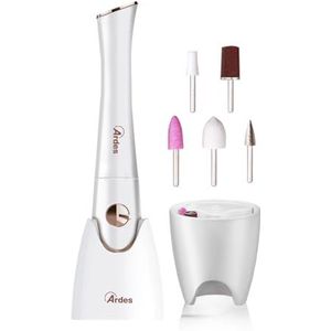 ARDES Goldye Manicure-pedicureset met lamp voor het drogen van nagellak, nagelvijl, professionele nagelset, 5 verwisselbare borstelopzetstukken, ideaal voor op reis of als cadeau