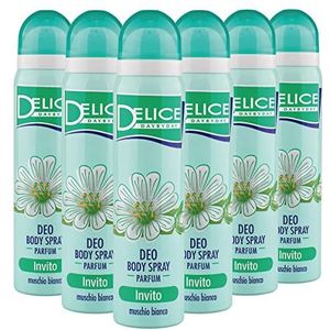 DELICE Deodorant voor dames, geurremmend, body spray, deodorant oksel, uitnodiging, witte muskus, 100 ml, verpakking van 6 stuks