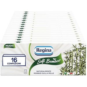 Regina Soft Bamboo zakdoeken, 16 verpakkingen met elk 10 verpakkingen, 4-laagse zakdoeken, natuurlijk zacht op de huid, met bamboevezels en pure FSC-gecertificeerde cellulose