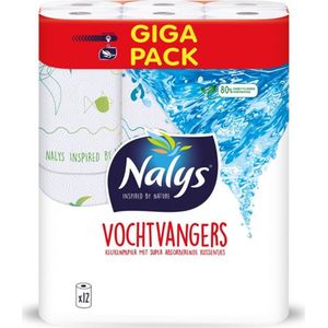 Nalys - Vochtvangers Keukenpapier - 12 Rollen - Superabsorberend