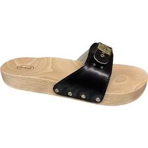Scholl - Pescura Flat - Slipper - Black - 100% Leer - Verstelbare Gesp