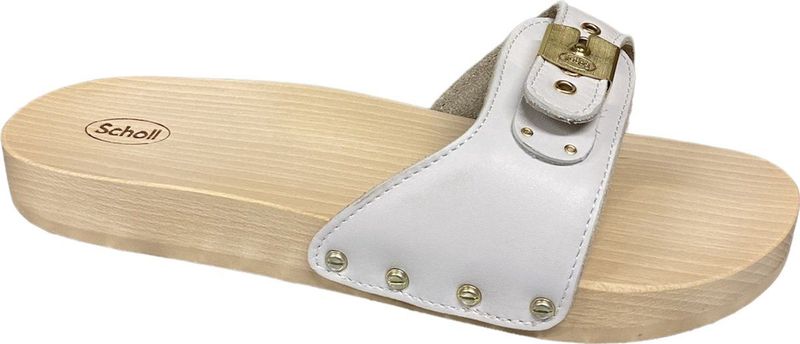 Scholl - Pescura Flat - Slipper - White - 100% Leer - Verstelbare Gesp