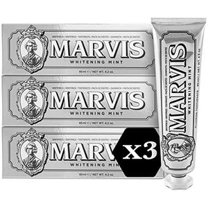 Marvis Whitening Mint tandpasta, 3 × 85 ml, whitening tandpasta bevordert een natuurlijke tandbleking, tandpasta verwijdert tandpasta en geeft langdurige frisheid